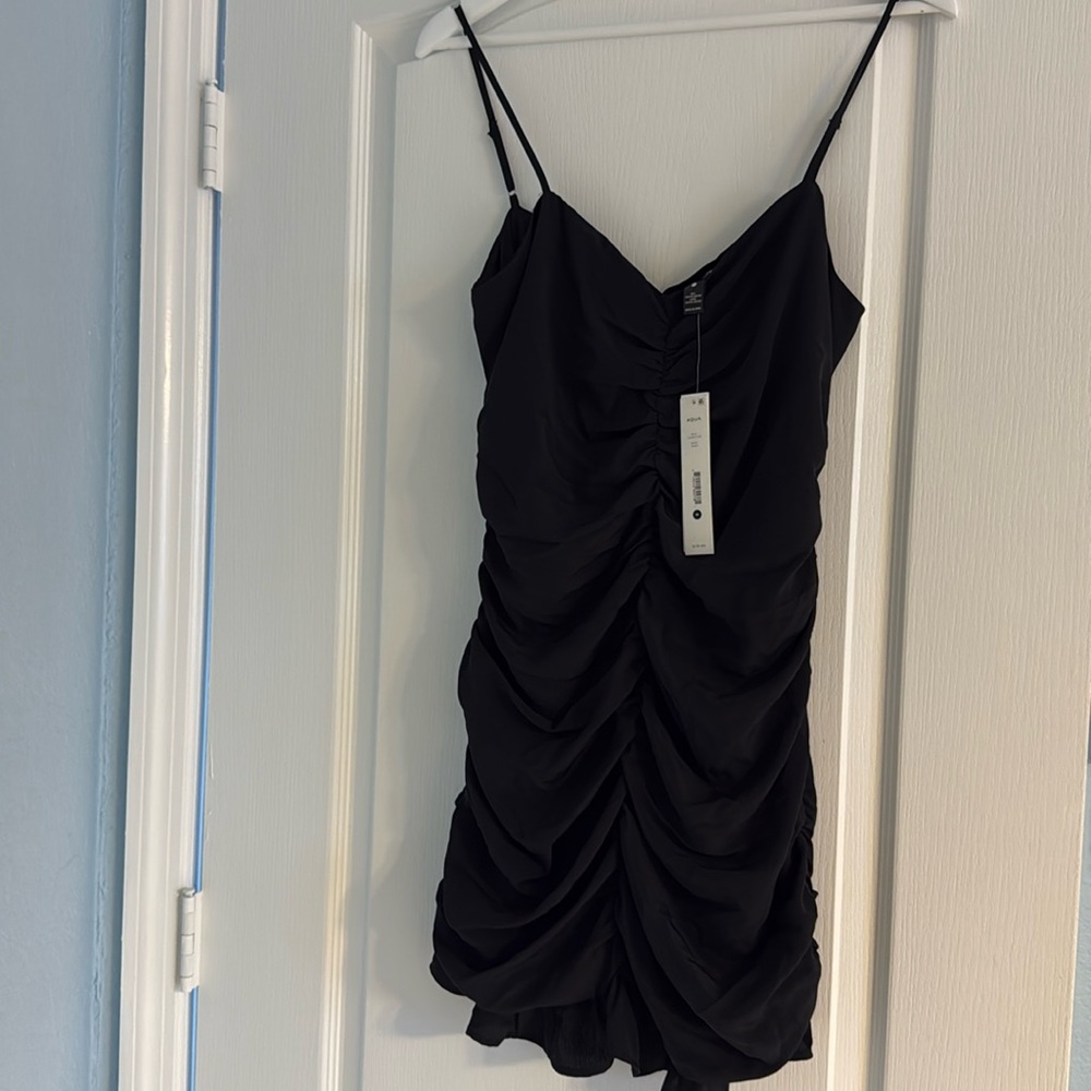 Aqua Black Dress with Ruched Ruffled Tiers never used